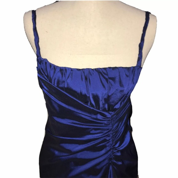 Adrianna Papell Metallic Navy Dress Gathered Ruffle Front Twisted Straps Size 12 - Picture 8 of 12